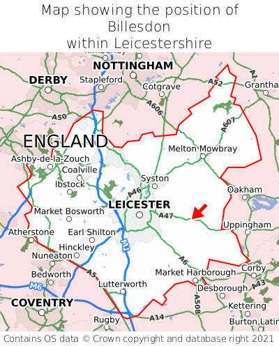 Map showing location of Billesdon within Leicestershire