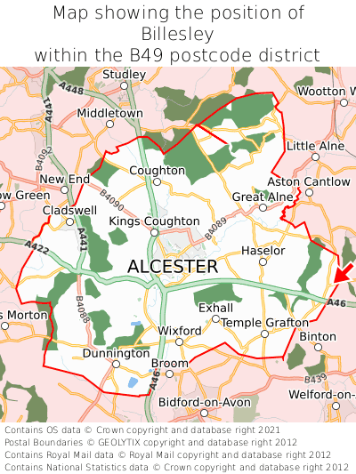 Map showing location of Billesley within B49