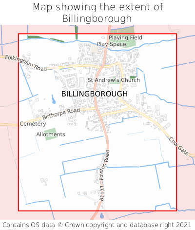 Map showing extent of Billingborough as bounding box
