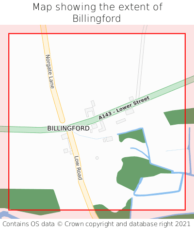 Map showing extent of Billingford as bounding box