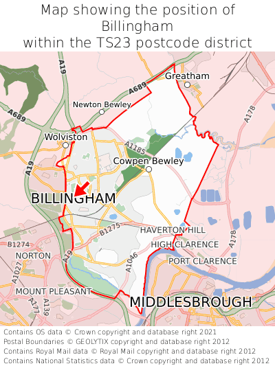 Map showing location of Billingham within TS23