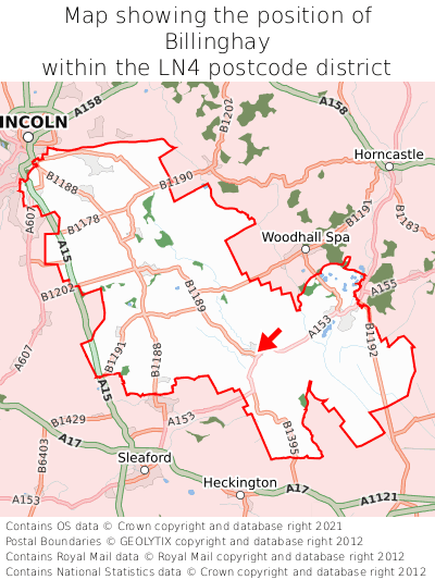 Map showing location of Billinghay within LN4