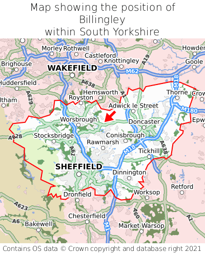 Map showing location of Billingley within South Yorkshire