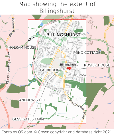 Map showing extent of Billingshurst as bounding box