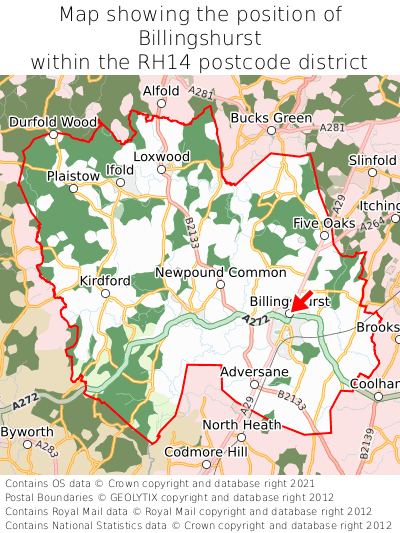 Map showing location of Billingshurst within RH14
