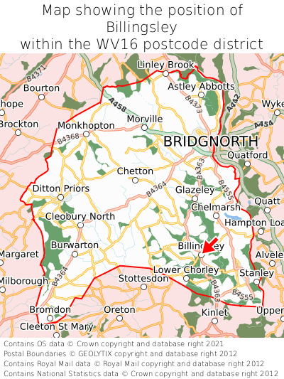 Map showing location of Billingsley within WV16