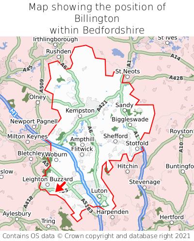Map showing location of Billington within Bedfordshire