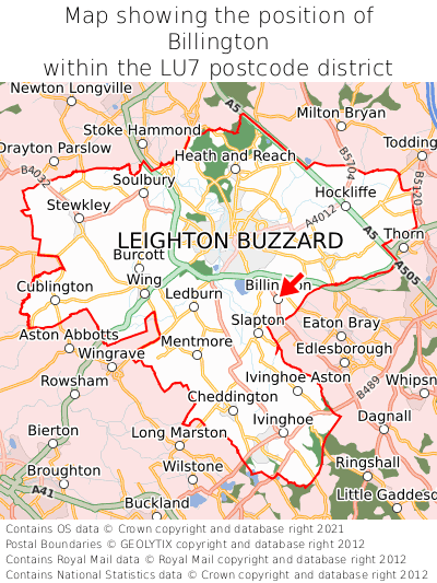 Map showing location of Billington within LU7