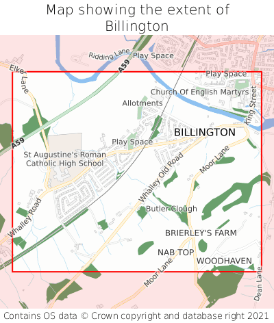 Map showing extent of Billington as bounding box