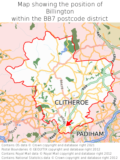 Map showing location of Billington within BB7