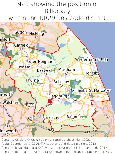 Map showing location of Billockby within NR29