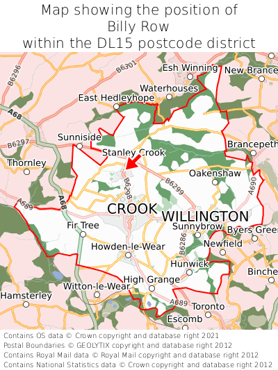 Map showing location of Billy Row within DL15