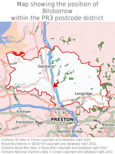 Map showing location of Bilsborrow within PR3