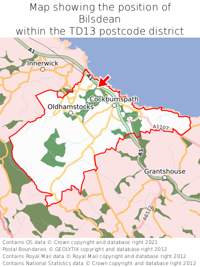 Map showing location of Bilsdean within TD13