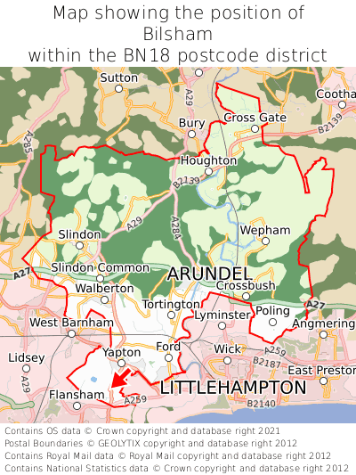 Map showing location of Bilsham within BN18