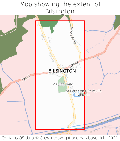 Map showing extent of Bilsington as bounding box