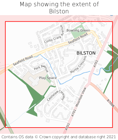 Map showing extent of Bilston as bounding box