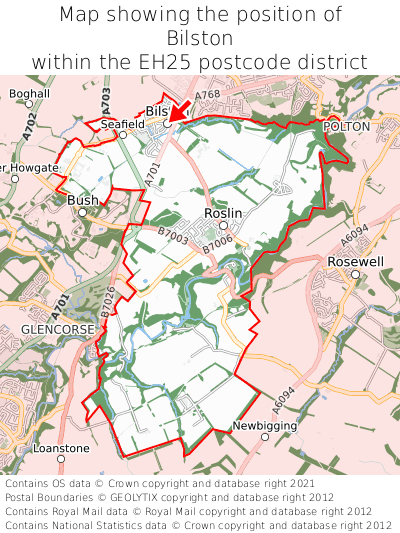 Map showing location of Bilston within EH25