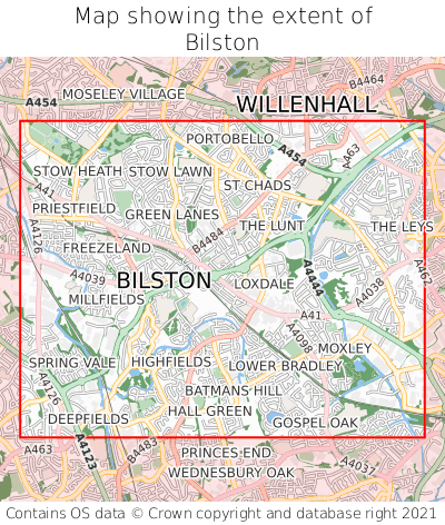 Map showing extent of Bilston as bounding box
