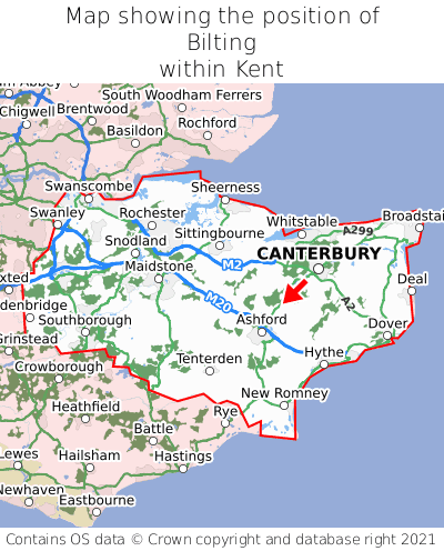 Map showing location of Bilting within Kent