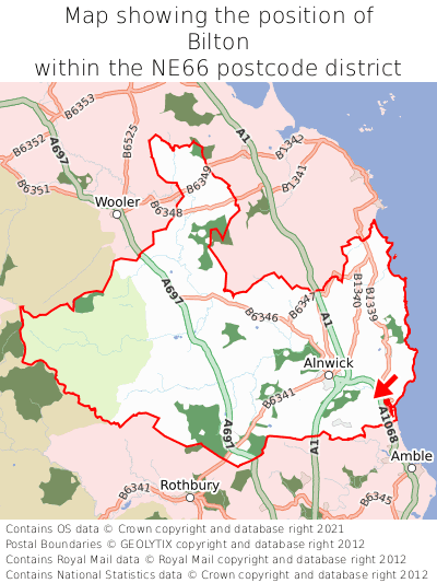 Map showing location of Bilton within NE66