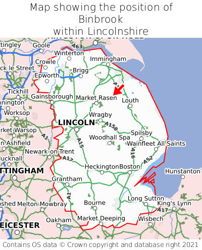 Map showing location of Binbrook within Lincolnshire