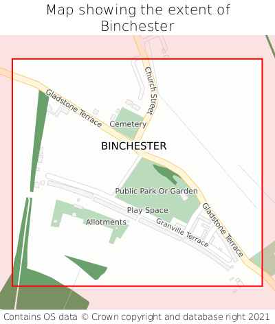 Map showing extent of Binchester as bounding box