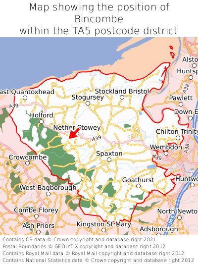 Map showing location of Bincombe within TA5