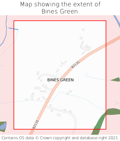 Map showing extent of Bines Green as bounding box