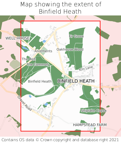 Map showing extent of Binfield Heath as bounding box