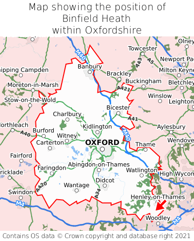 Map showing location of Binfield Heath within Oxfordshire