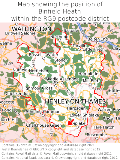 Map showing location of Binfield Heath within RG9