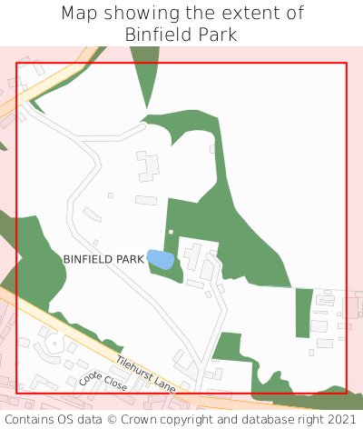 Map showing extent of Binfield Park as bounding box