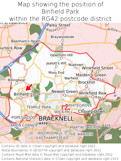 Map showing location of Binfield Park within RG42