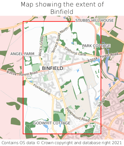 Map showing extent of Binfield as bounding box