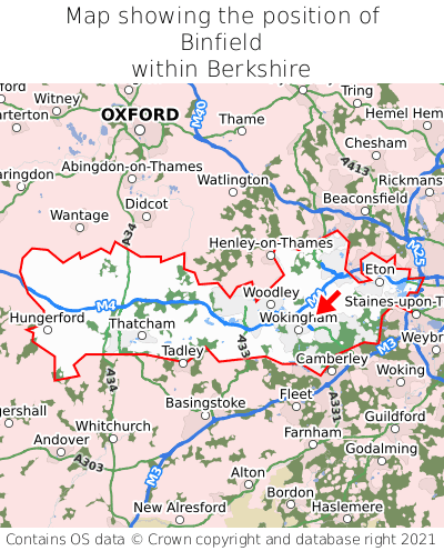 Map showing location of Binfield within Berkshire
