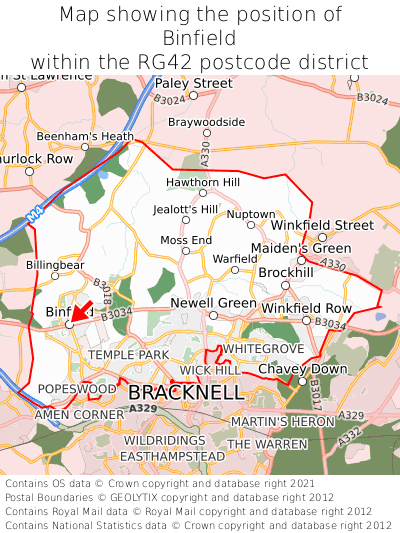 Map showing location of Binfield within RG42
