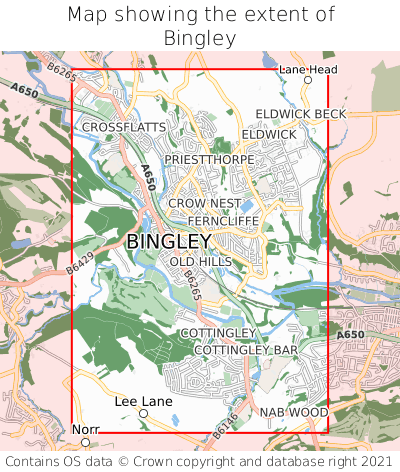 Map showing extent of Bingley as bounding box