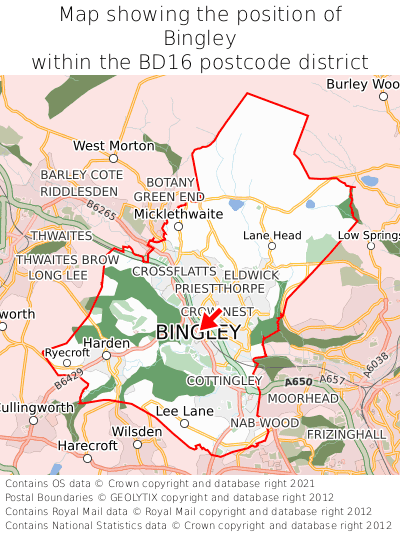 Map showing location of Bingley within BD16