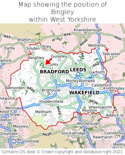 Map showing location of Bingley within West Yorkshire
