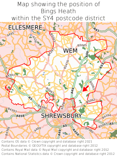 Map showing location of Bings Heath within SY4