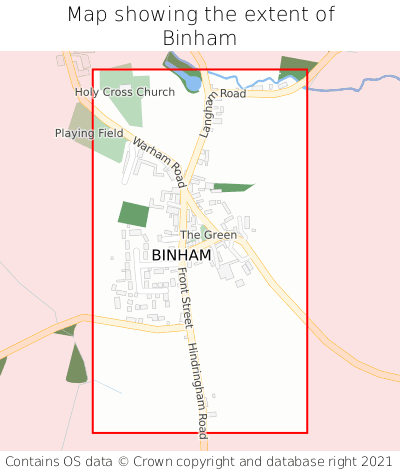Map showing extent of Binham as bounding box