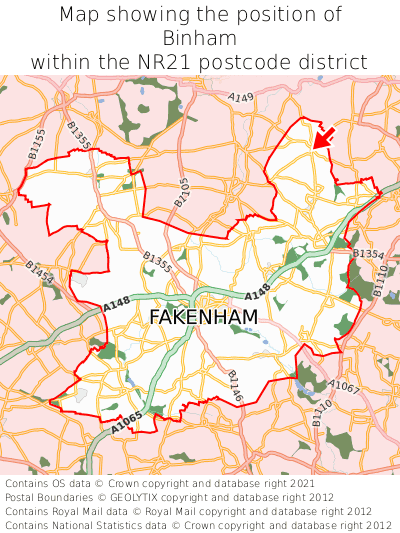 Map showing location of Binham within NR21