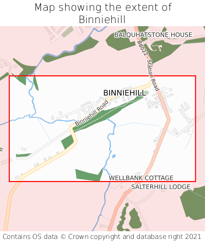 Map showing extent of Binniehill as bounding box
