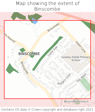 Map showing extent of Binscombe as bounding box