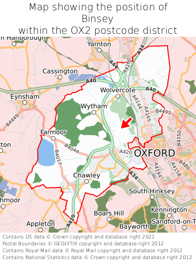 Map showing location of Binsey within OX2