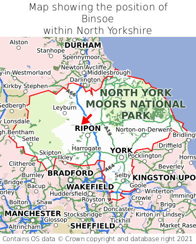 Map showing location of Binsoe within North Yorkshire