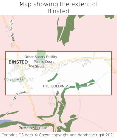 Map showing extent of Binsted as bounding box