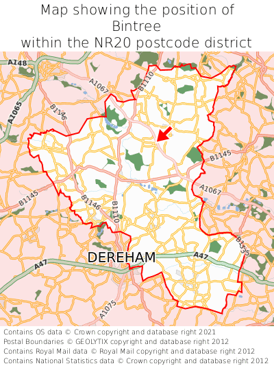 Map showing location of Bintree within NR20