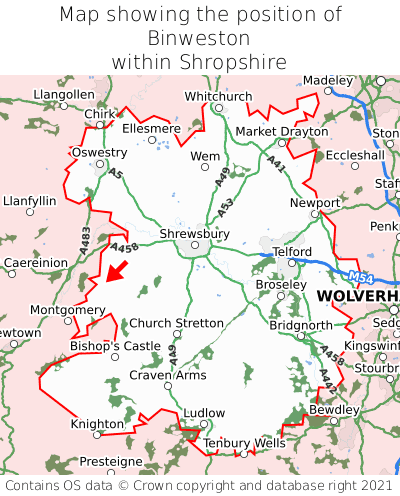 Map showing location of Binweston within Shropshire